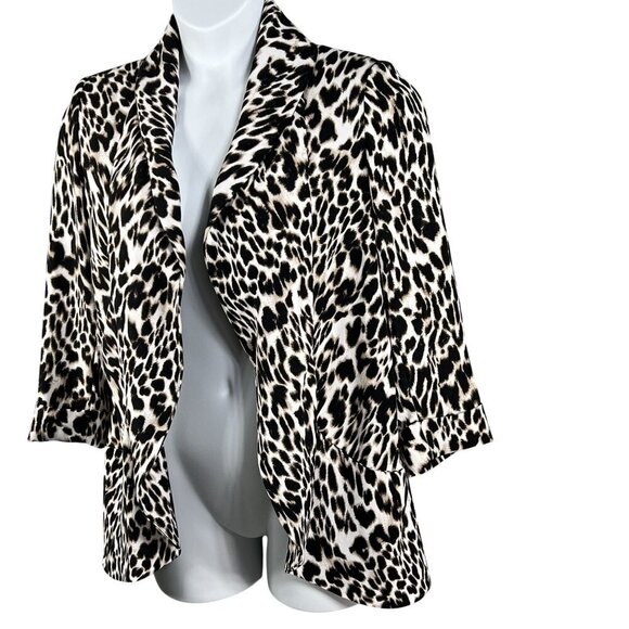 Calvin Klein Womens S Leopard Print Open Cardigan 3/4 Sleeves Oversized Blazer - Picture 7 of 16